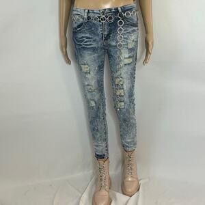 Parish Nation Acid Wash Distressed Skinny Jeans Paint Splatter Y2K Size 10